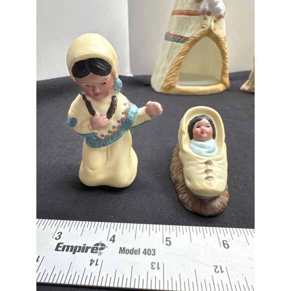 Native American Indian Inspired 13-Piece Porcelain Figurine Set VTG Hand Painted - Picture 7 of 16